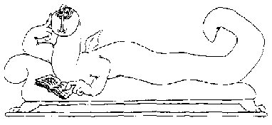 logo de Stefan Themerson pour Gaberbocchus Press : personnage hybride sur un canapé